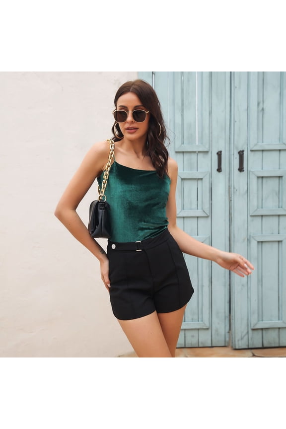 Velour Velvet Cami Tank Tops for Women Trendy Spaghetti Strap Camisoles Slim Fit Sleeveless Tee Top Going Out Clothes Soft Open Back T Shirts