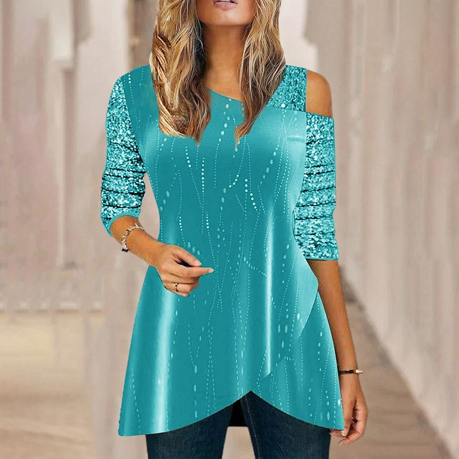 Aboser Velvet Sequin Tunic Tops for Women Dressy Casual Shimmer Blouse