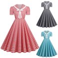 thumbnail image 1 of Aboser Vintage 1950s Dresses for Women Disco Party Swing Dress Elegant Puff Short Sleeve Dresses Flowy A Line Dance Dress Casual Checked Midi Dresses, 1 of 7
