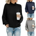 thumbnail image 1 of Aboser Vintage Sweaters for Women Turtleneck Long Sleeve Pullover Tops Chunky Cable Knit Sweater Cozy Soft Solid Color Tunic Blouses Fall Outfits Black L, 1 of 6