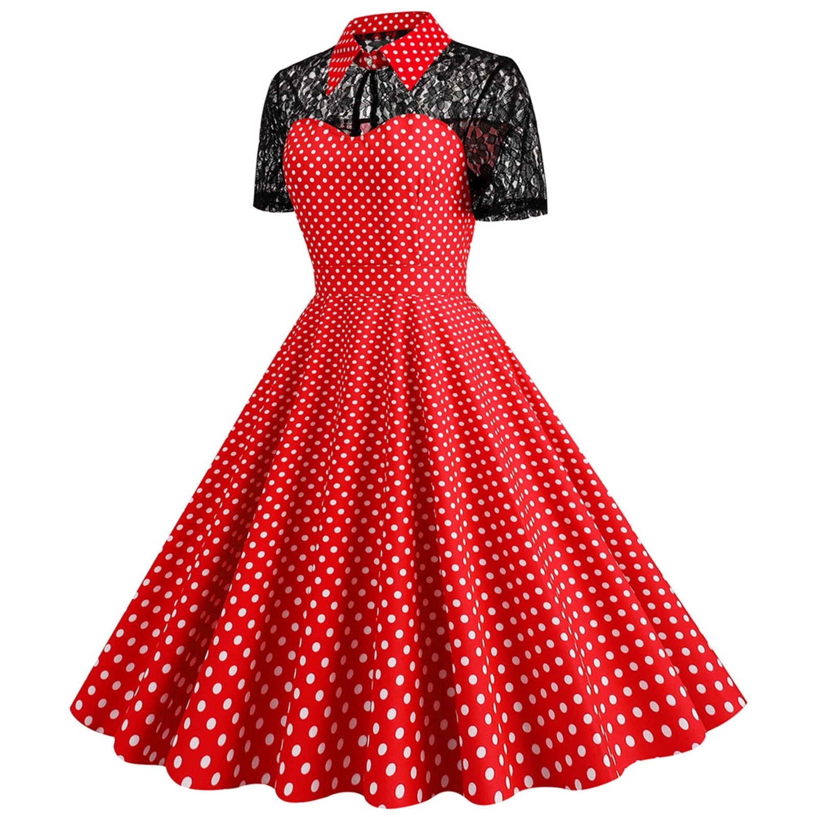 Aboser Vintage Swing Dress for Women A-Line Party Dresses Polka Dot ...