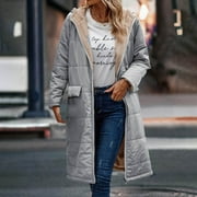 Aboser Warm Parka Jackets for Women 2023 Reversible Sherpa Lined Hooded Quilted Jacket Winter Zip Up Padded Outerwear Solid Midi Length Overcoat