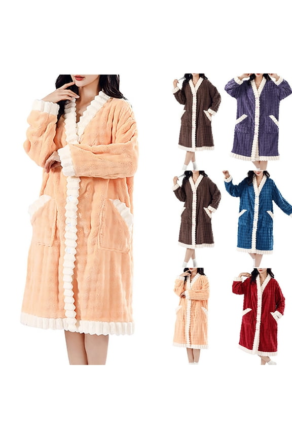 Washable Towel Robes for Women Fuzzy Fleece Bathrobes Quick Dry Absorb Water Bath Robe Thick Plush Housewear Cozy Soft Long Sleeve Bathrobe with Pockets Red Free Size