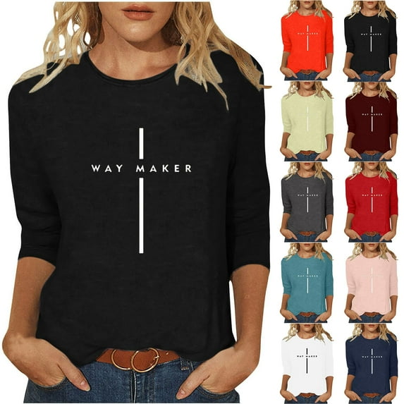 Aboser Way Maker T Shirts for Women Jesus Shirt Casual Long Sleeve Tshirts Trendy Cross Graphic Tees Lightweight Soft Crewneck Tee Tops Navy L