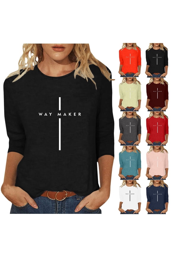 Way Maker T Shirts for Women Jesus Shirt Casual Long Sleeve Tshirts Trendy Cross Graphic Tees Lightweight Soft Crewneck Tee Tops Red M
