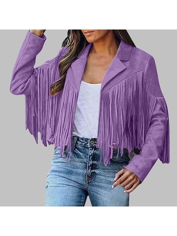 Western Fringe Jackets for Women Vintage 70s Cowboy Cardigan Faux Suede Leather Jacket Open Front Cropped Coat Fashion Tassel Cardigans Coats
