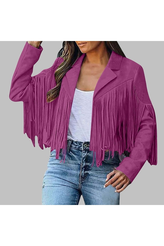 Western Fringe Jackets for Women Vintage 70s Cowboy Cardigan Faux Suede Leather Jacket Open Front Cropped Coat Fashion Tassel Cardigans Coats