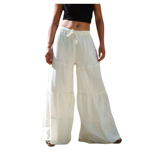 Aboser White Linen Pants Women Wide Leg Palazzo Pants Oversized Cotton ...