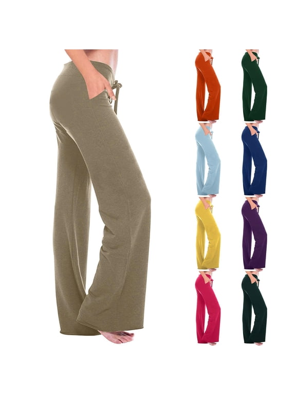 Wide Leg Bootcut Pants for Women Breathable Straight Pants Low Rise Drawstring Trousers Plus Size Baggy Lounge Pants with Pockets