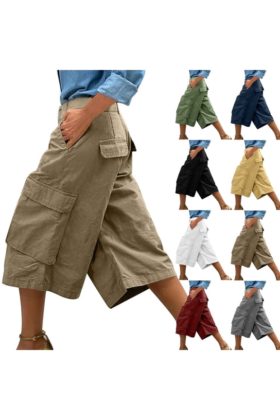 Wide Leg Cargo Capri Pants for Women Trendy High Waisted Cargos Pants Baggy Casual Hiking Pants Outdoor Active Climbing Cropped Trousers with Pockets