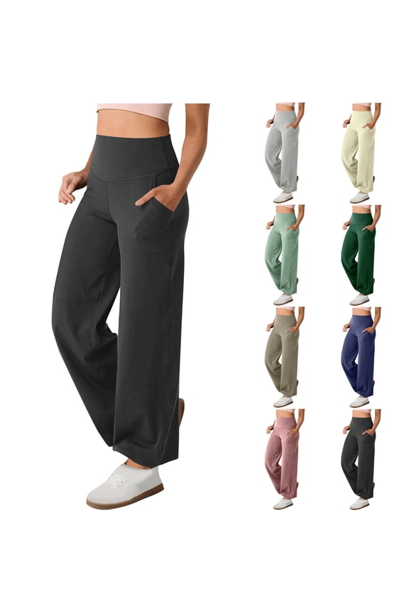Wide Leg Joggers for Women Tummy Control High Waist Yoga Pants Gym Fitness Dance Leggings Loose Straight Fit Trousers with Pockets Khaki