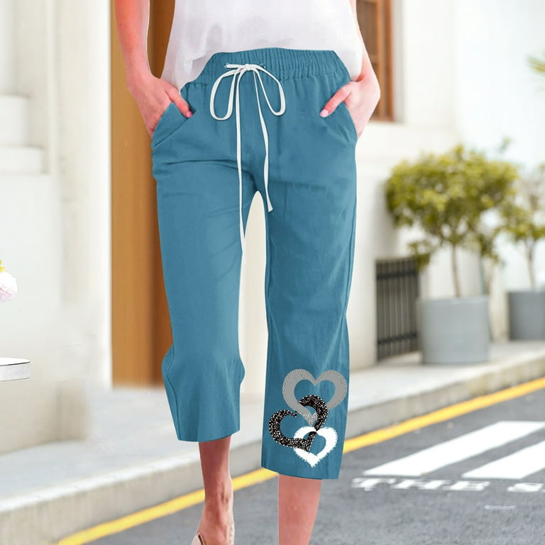 Aboser Wide Leg Pants for Women Cotton Linen Capri Pants with Pockets Loose  Casual Work Trouser Pants Elastic High Waisted Trousers