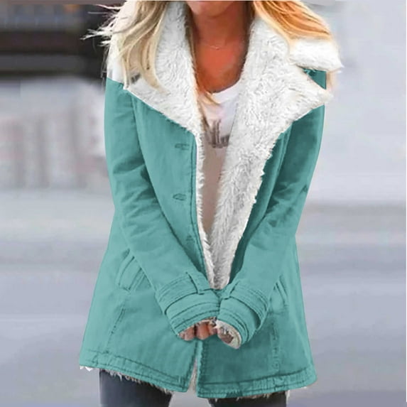Aboser Winter Womens Winter Warm Jacket Wool Liner Sherpa Coats Thicken Stand Collar Outerwear with Pockets