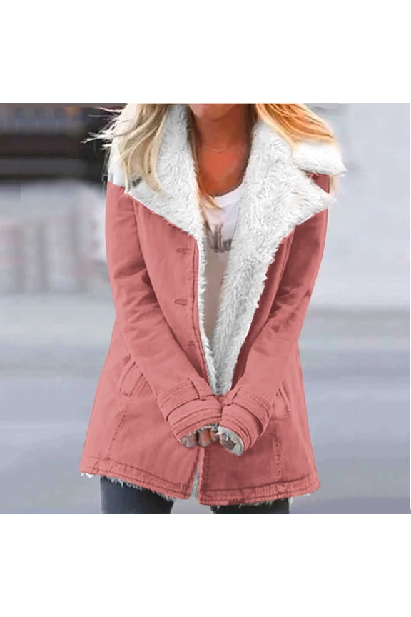 Winter, Fleece Jackets for Women Casual Winter Sherpa Coat Warm Button Down Outerwear under $15 Coat for Women