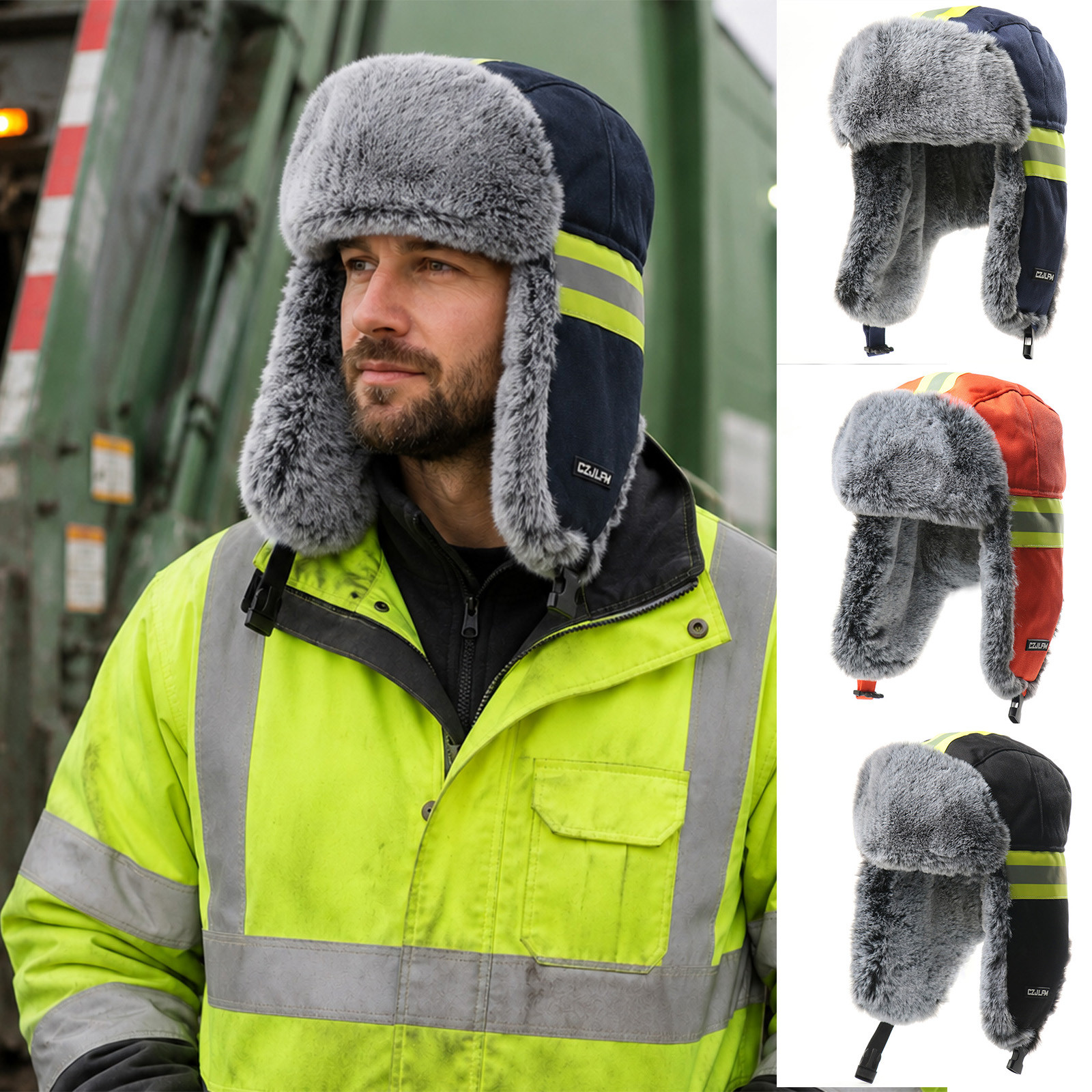 Aboser Winter Hi Viz Trapper Hat with Reflective strip Themal Fleece Lined Snow Hats Ear Flaps Motorcycle Cycling Skiing Cap for Cold Weather