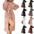 thumbnail image 1 of Aboser Winter Hooded Robes for Women Fluffy Sherpa Fleece Towel Robe Warm Belted Long Sleeve Sleepwear Cozy Soft Long Bathrobes with Pockets Navy S, 1 of 9