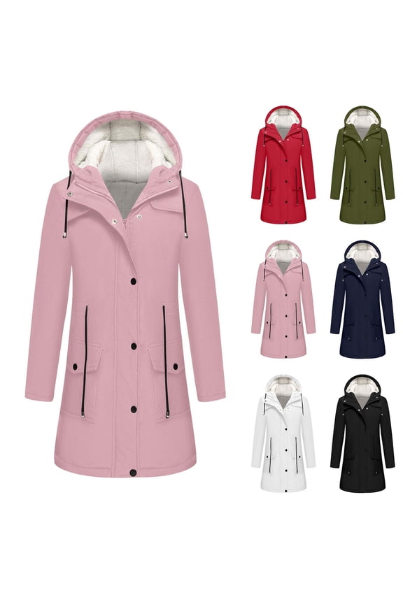 Winter Snow Rain Jackets for Women Waterproof Fleece Lined Windbreaker Jacket Warm Long Hooded Raincoats for Outdoor Climbing Hiking Ski