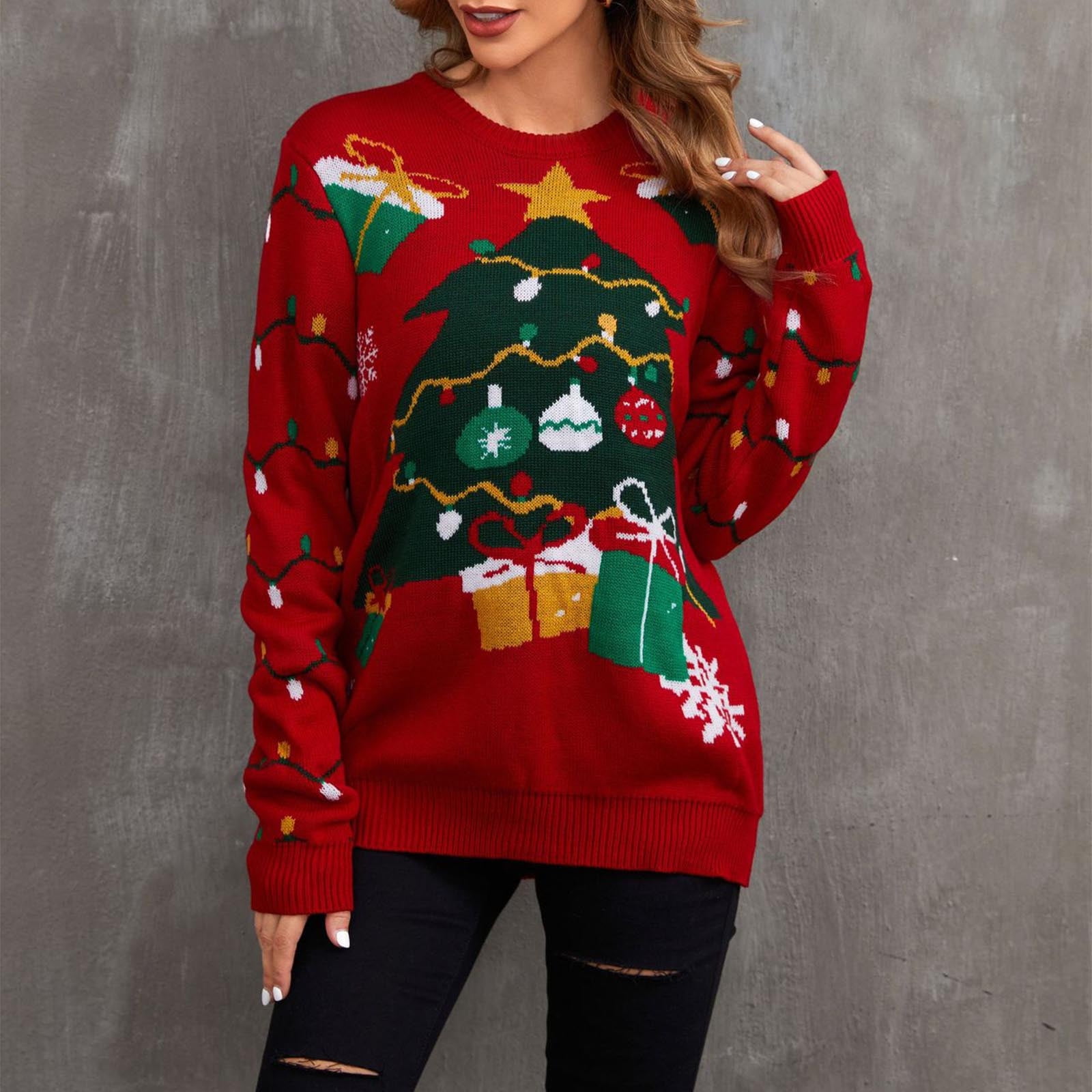 Aboser Women Christmas Sweater Funny Christmas Tree Knit Sweaters Cute