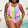 thumbnail image 1 of Aboser Women Double Layer Blouson Swimsuit Trendy Rainbow Print Bikini Sets Tiered Swim Tank Top with Shorts Swimwear Summer Boho Beachwear, 1 of 9