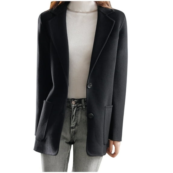 Aboser Women Elegant Wool Coats Notched Lapel Overcoat Winter Fashion Long Sleeve Blazer Jackets Single Breasted Jackets Business Office Peacoat