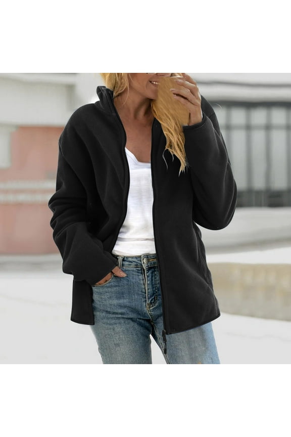 Women Fleece Jacket Plus Size Plush Coat Spring and Winter Fashion Climbing Jackets Warm Fuzzy Hoodless Outwear Coats with Pockets