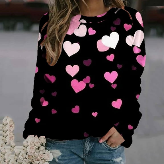 Aboser Women Love Hearted Shirt Valentines Day Raglans Loose Round Neck Pink Sweatshirt Spring Long Sleeve Pullover Tops Cute Holiday T-Shirt