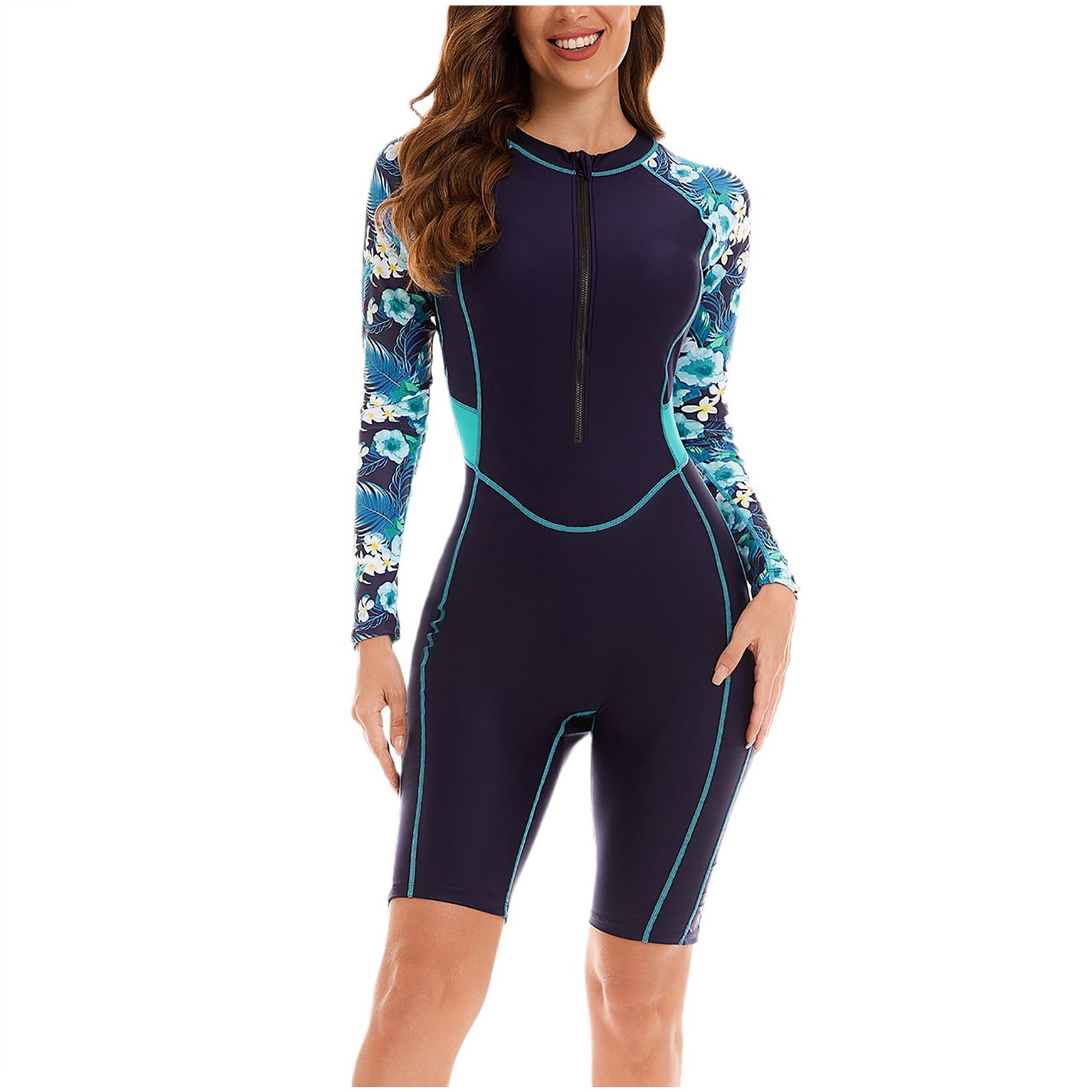 Women's One Piece Swimsuit Long Sleeve Rash Guard Ladies Wetsuit Athletic Swimsuit Surfing Diving Zip Front Swimwear Swimming Costume Xd1