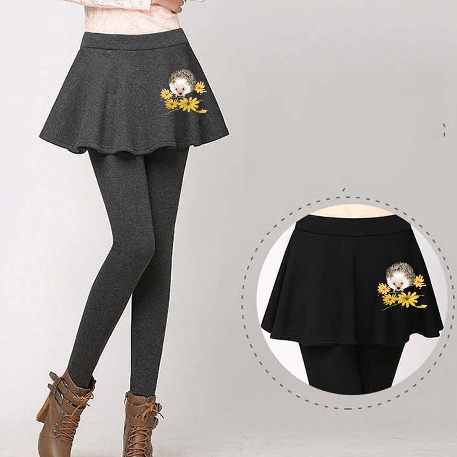 Black Skirted Leggings - Pants with Skirt Attached - Skirt Legging Combo