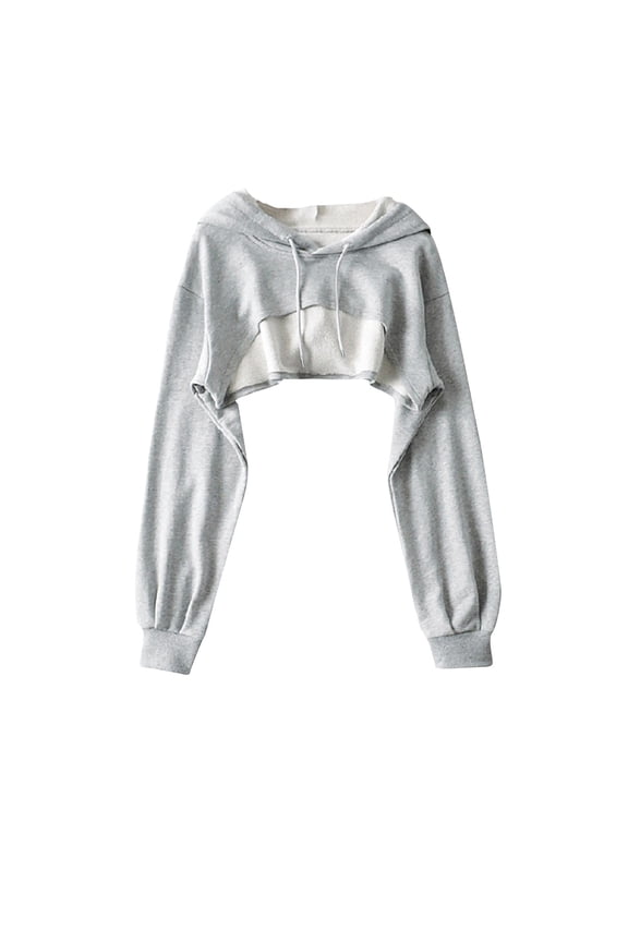 Women Super Crop Hoodie Long Sleeve Athletic Sweatshirt Loose Long Sleeve Cover Ups Casual Workout Hoodies Drawstring Loose Fit Sweatshirts
