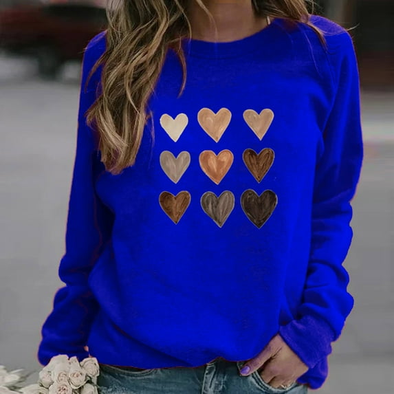 Aboser Women Valentine's Day Pullover Sweatshirts Heart Print Sweater Tops Long Sleeve Crewneck Shirts Fashion Loose Blouse Teen Girls Sweatshirt