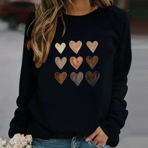 Aboser Women Valentine's Day Pullover Sweatshirts Heart Print Sweater Tops Long Sleeve Crewneck Shirts Fashion Loose Blouse Teen Girls Sweatshirt