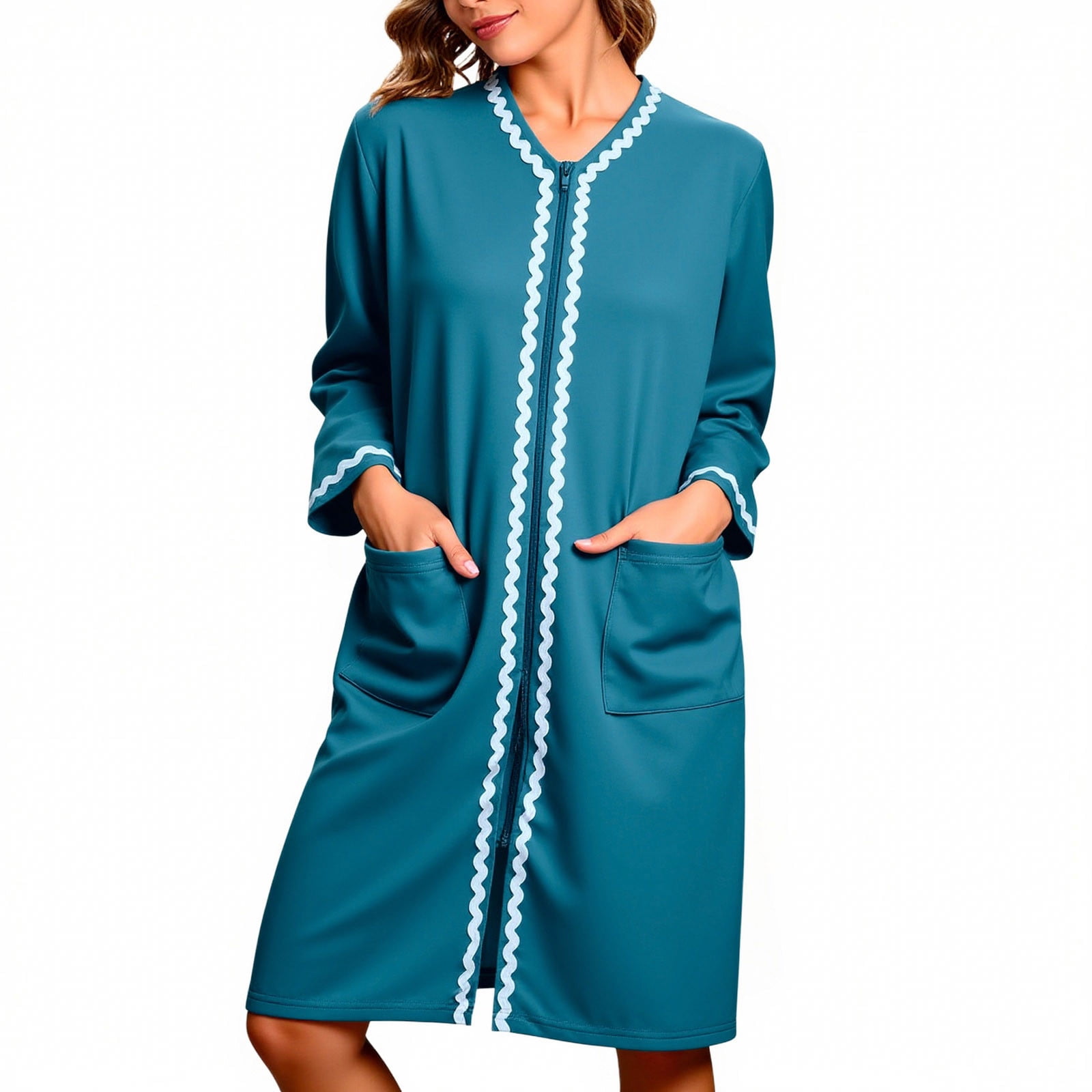 Aboser Women Zipper Robes Long Sleeve Knee Length Loungewear Soft Zip ...