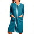 thumbnail image 1 of Aboser Women Zipper Robes Long Sleeve Knee Length Loungewear Soft Zip Front Housecoat Nightgown with Pockets Lightweight Casual Home Bathrobe Sleepwear, 1 of 7