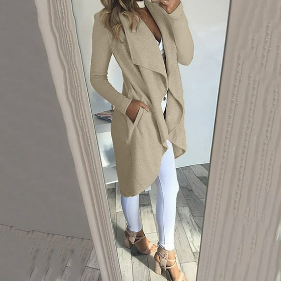 Aboser Women's Solid Jacket Casual Lapel Open Front Woolen Cloth Long Sleeve Trench Blazers Work Office Suit With Pockets Cardigan