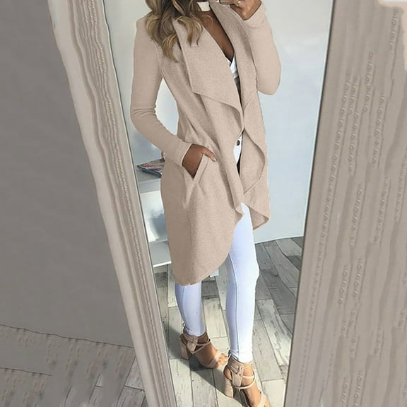 Aboser Women's Solid Jacket Casual Lapel Open Front Woolen Cloth Long Sleeve Trench Blazers Work Office Suit With Pockets Cardigan