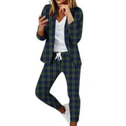 ABOSER Women's Spring Two Piece Outfits Open Front Blazer Jackets and Wide Leg Pants Business Casual Suit Sets with Pockets