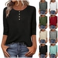 thumbnail image 1 of Aboser Women's 3/4 Length Sleeve Henley Shirt Dressy Casual Button Up T Shirts Going Out Tops Lightweight Soft Crew Neck Blouses, 1 of 9