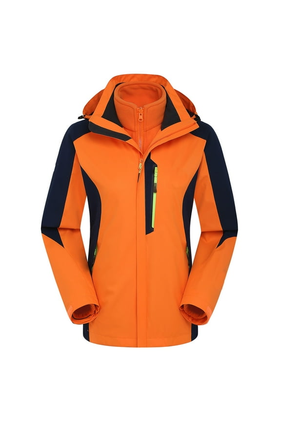 Women's 3-in-1 Mountain Ski Jacket Trendy Winter Warm Hooded Windbreaker Slimming Fleece Lined Rain Jacket Plus Size Waterproof Coats