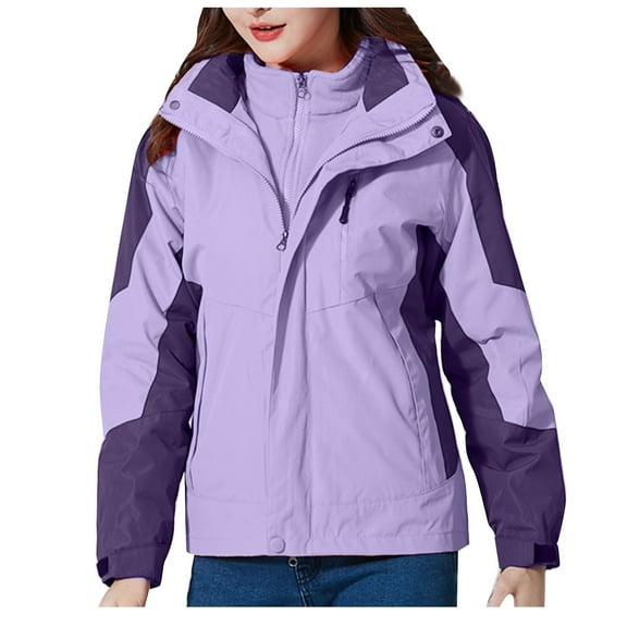 Aboser Women's 3-in-1 Winter Ski Jacket with Detachable Hood Waterproof Raincoat Thermal Fleece Lined Rain Jacket Snowboard Mountain Coats