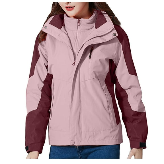 Aboser Women's 3-in-1 Winter Ski Jacket with Detachable Hood Waterproof Raincoat Thermal Fleece Lined Rain Jacket Snowboard Mountain Coats