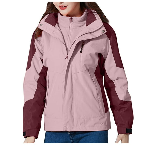 Aboser Women's 3-in-1 Winter Ski Jacket with Detachable Hood Waterproof Raincoat Thermal Fleece Lined Rain Jacket Snowboard Mountain Coats