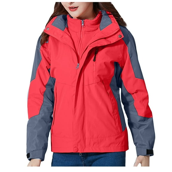 Aboser Women's 3-in-1 Winter Ski Jacket with Detachable Hood Waterproof Raincoat Thermal Fleece Lined Rain Jacket Snowboard Mountain Coats