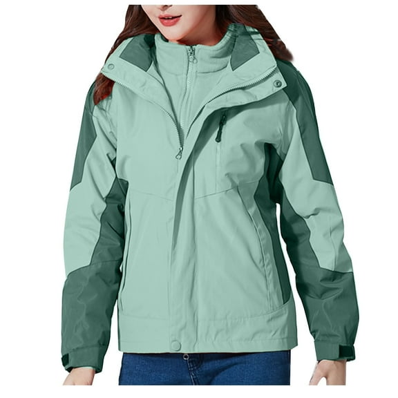 Aboser Women's 3-in-1 Winter Ski Jacket with Detachable Hood Waterproof Raincoat Thermal Fleece Lined Rain Jacket Snowboard Mountain Coats