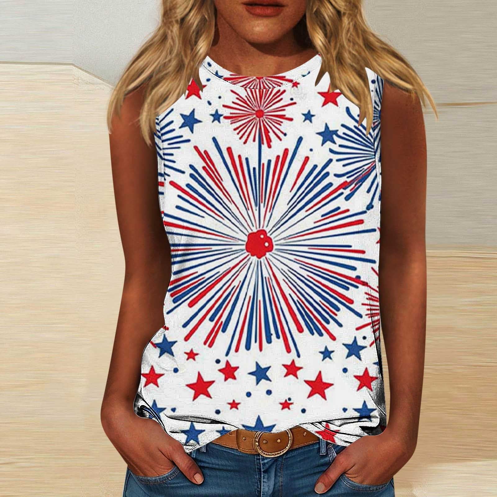 YourTops Women's Patriotic Sunflower American Flag Tank Top - Perfect For 4th Of July & Summer