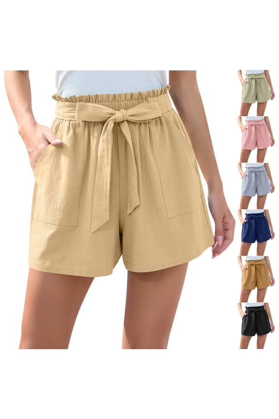 Women's Belted Summer Shorts Y2K Lounge Shorts Casual Wide Leg Shorts Elastic High Waisted Shorts Beach Vacation Shorts with Pockets