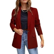 Aboser Women's Blazer Business Casual Solid Long Sleeve Suit Lapel Open Front Cardigan Work Office Slim Jacket with Pockets