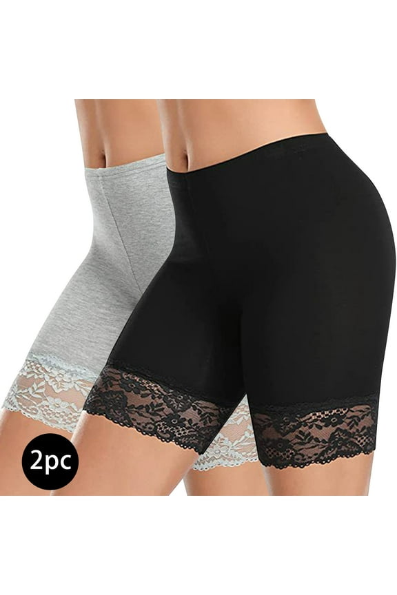 Women's Boxer Brief Panties Cotton Boyshorts Underwear Soft High Waisted Panties Plus Size Lace Briefs Stretch Seamless Underwear 2 Pack
