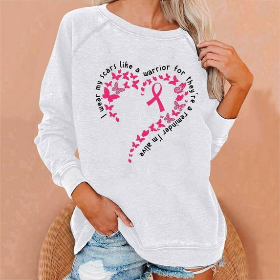 Aboser Women's Breast Cancer Shirts Pink Ribbon Graphic Sweatshirts Trendy Long Sleeve Tops Dressy Casual Blouse Breast Cancer Warrior T Shirts