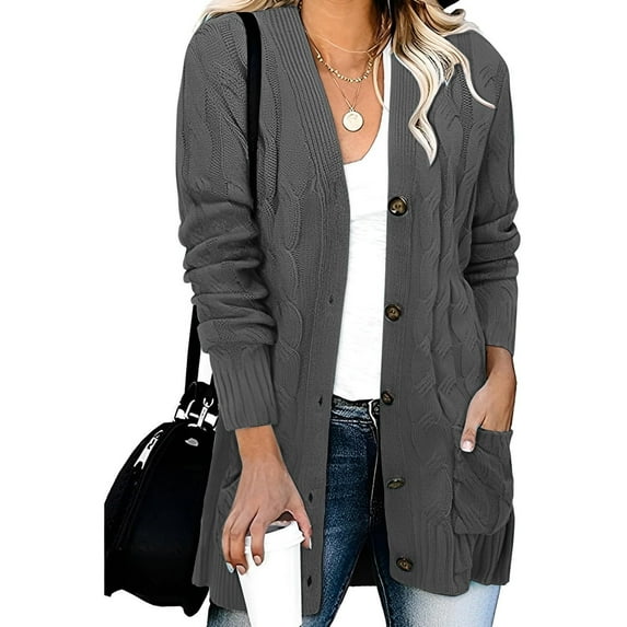 Aboser Women's Cable Knitted Cardigan Sweaters Casual Open Front Knitwear Warm Comfort Long Sleeve Coats Solid Slim Fit Outwear Coat