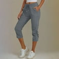 thumbnail image 1 of Aboser Women's Capri Pants with Pockets Casual Drawstring High Waist Capris Full Length Jogger Pants Lightweight Lounge Trouser Soft Comfy Summer Beach Cropped Pants Dark Gray S, 1 of 6